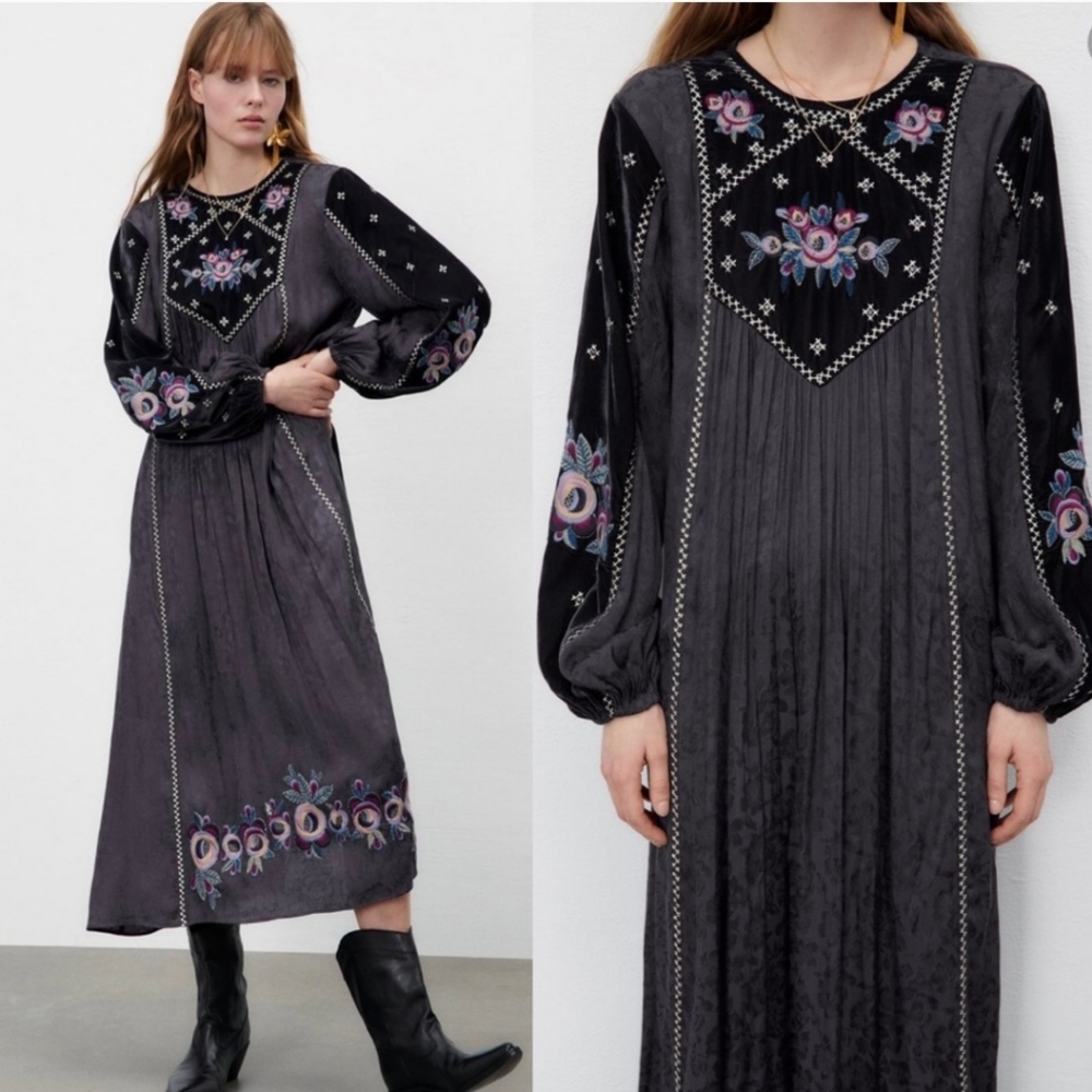 🌸NEW ZARA EMBROIDERED MIDI DRESS🌸 xs - Picture 4 of 8